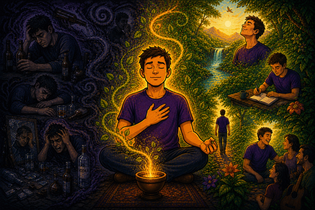 Man trapped in alcohol dependency and isolation finding clarity, connection and a new path through ayahuasca healing