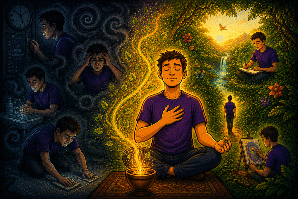 Man trapped in OCD rituals and intrusive thoughts finding peace, creativity and freedom through ayahuasca healing