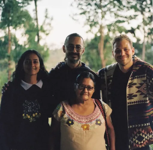 Jenna, Sergio, Mama Concha and Oliver on the deck at Harmonica Retreat