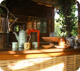 antique house kitchen with old copper utensils